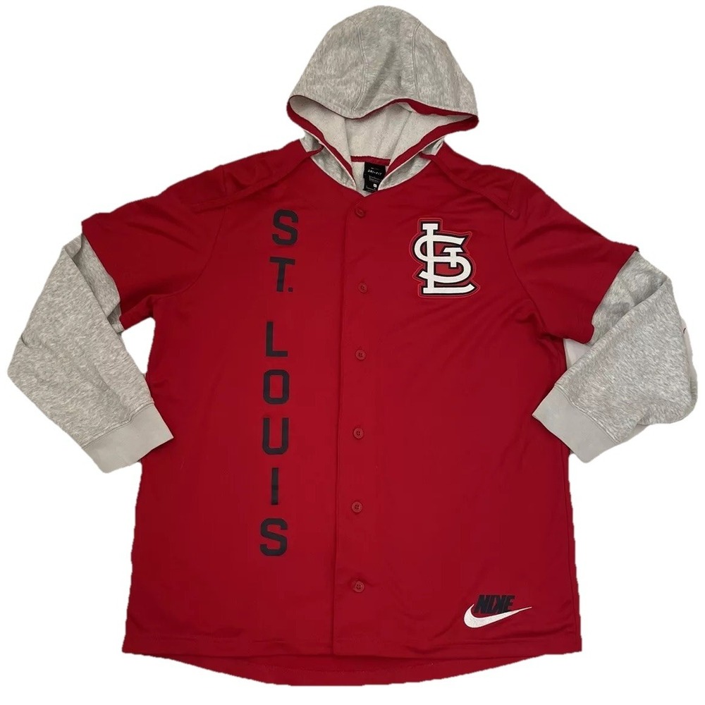 Nike Dri-Fit St Louis Cardinals Red Baseball Button Up Red Hoodie Size Large